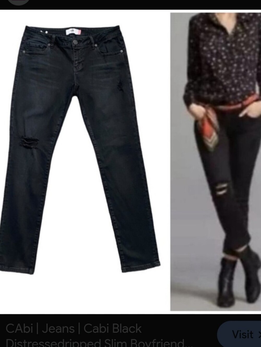 CAbi Black Slim Distressed Boyfriend Size 4 Jeans